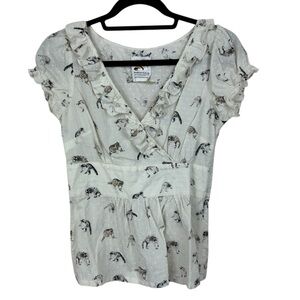 Anthropologie X Rebekah Maysles Raccoon Rumpus Blouse sz 2